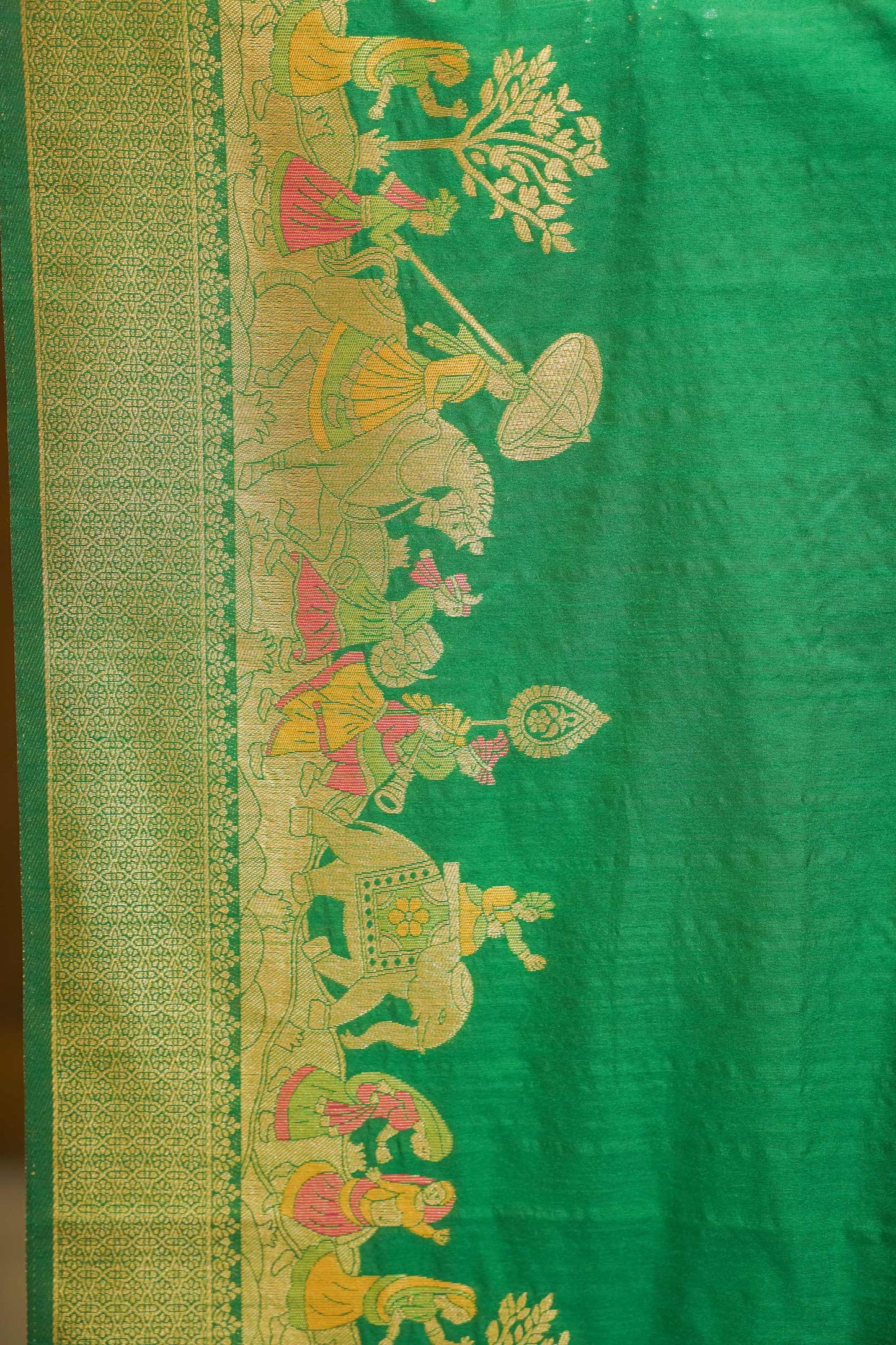 Green Silk Saree With Meenakari Work