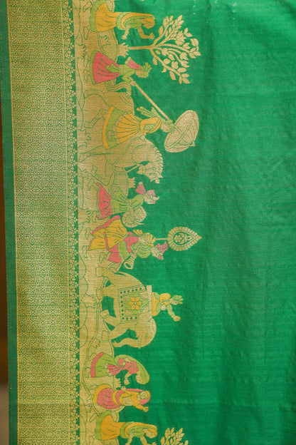 Green Silk Saree With Meenakari Work