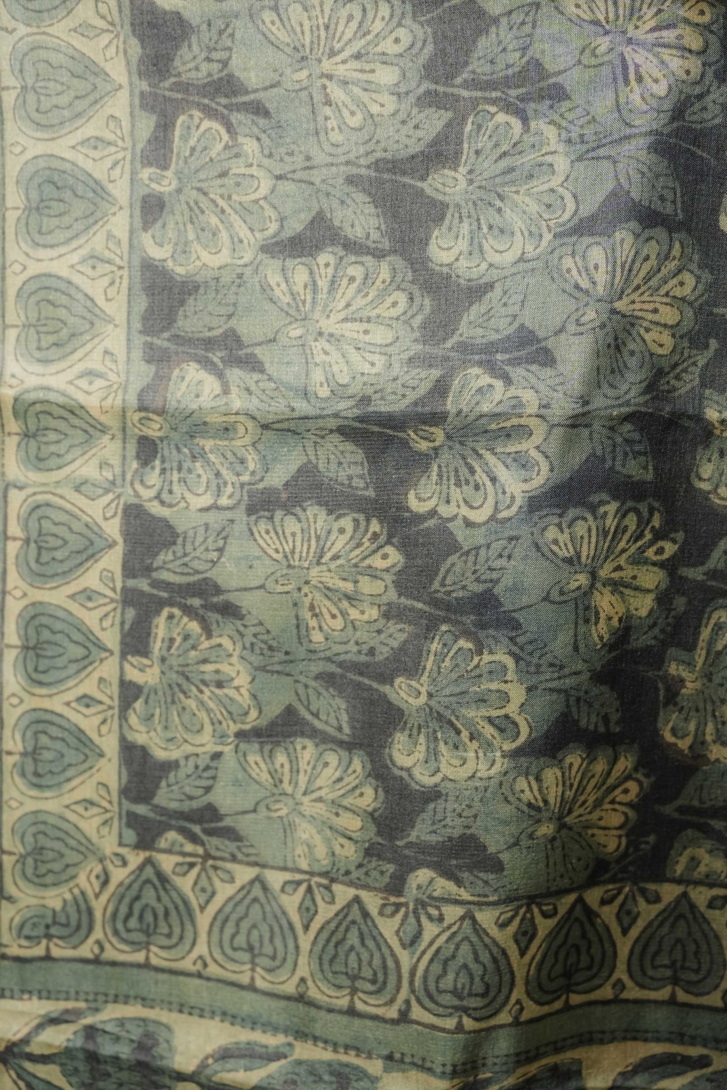 Multicoloured Tussar Handblock Vegetable Dye Saree