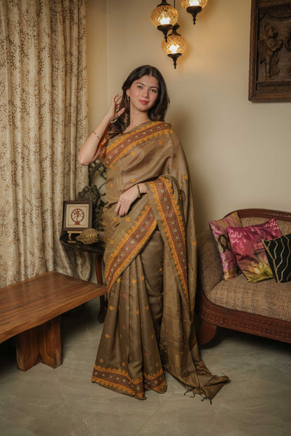 Green Noil Soft Silk Saree