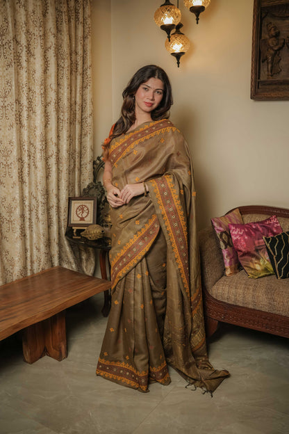 Green Noil Soft Silk Saree