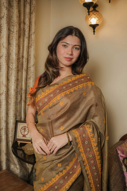 Green Noil Soft Silk Saree