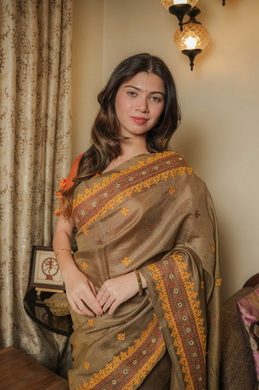 Green Noil Soft Silk Saree
