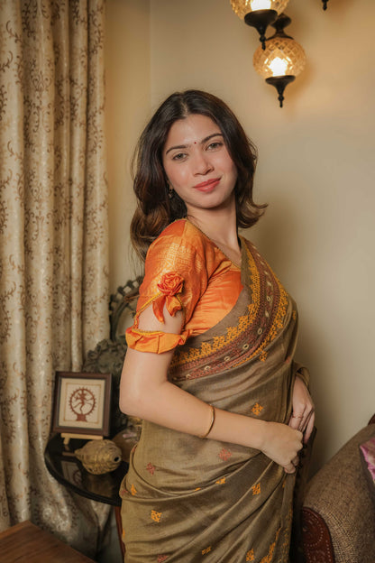 Green Noil Soft Silk Saree