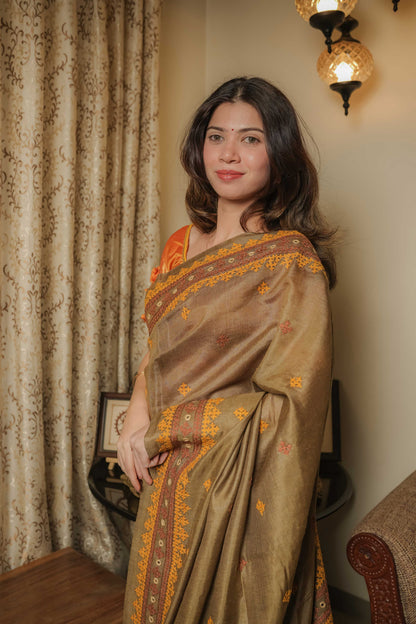 Green Noil Soft Silk Saree