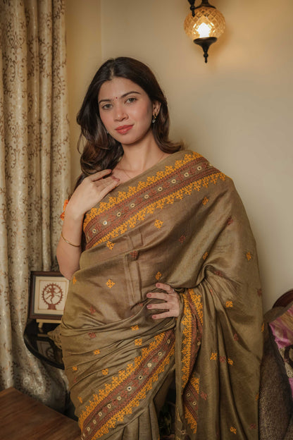Green Noil Soft Silk Saree
