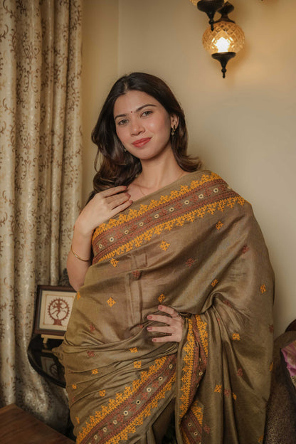 Green Noil Soft Silk Saree