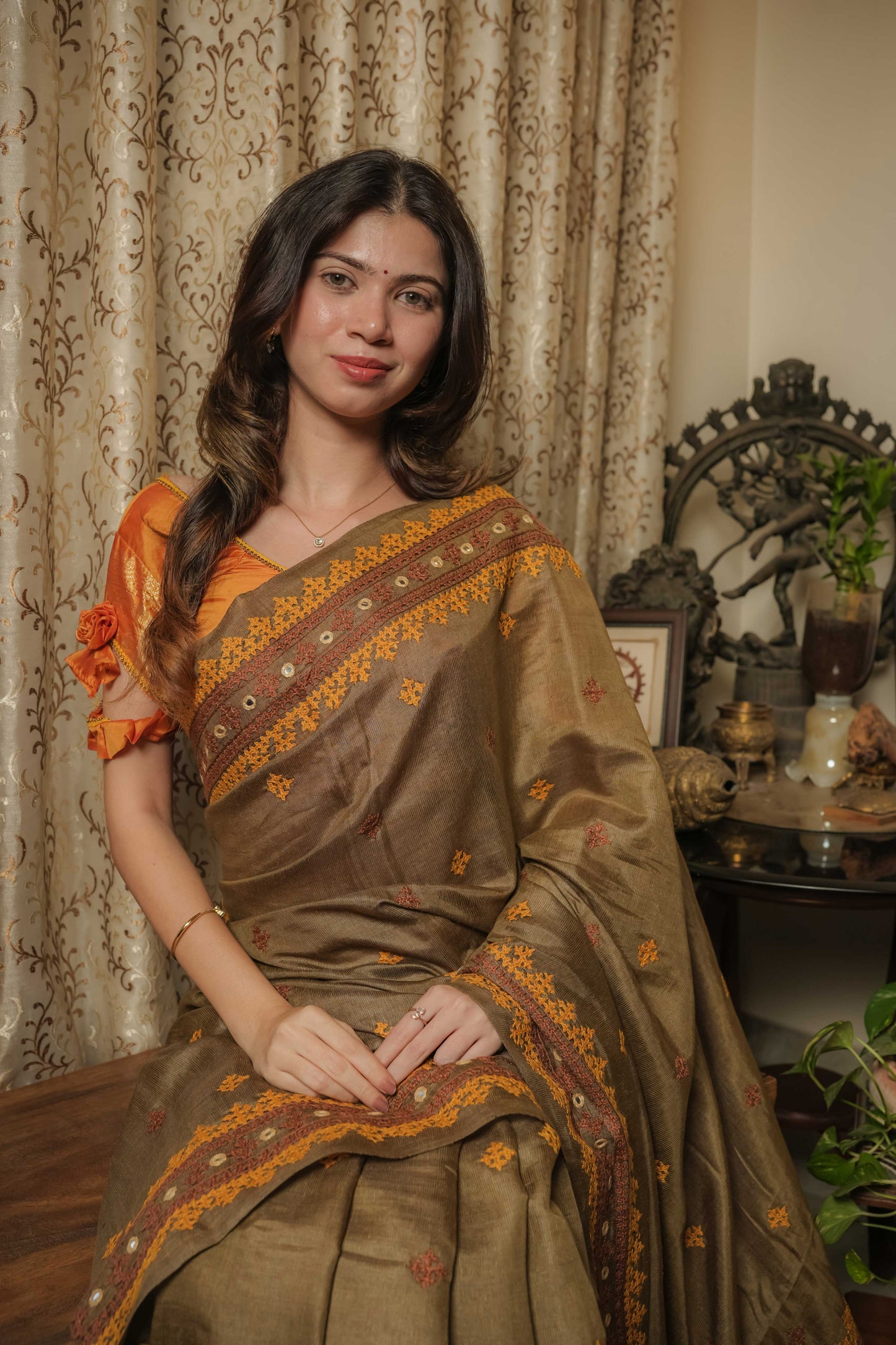 Green Noil Soft Silk Saree