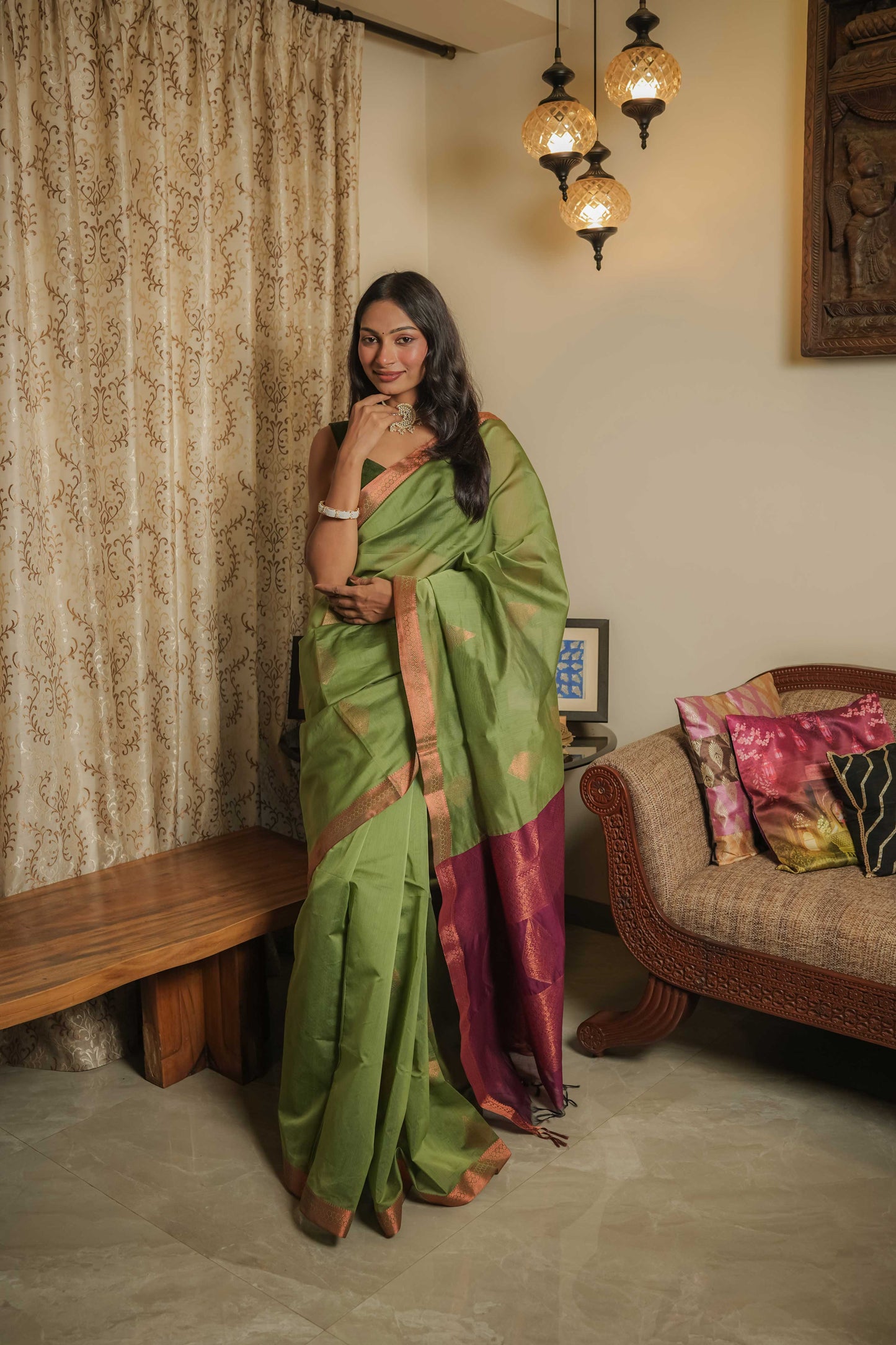 Green Chanderi Cotton Saree