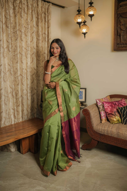 Green Chanderi Cotton Saree