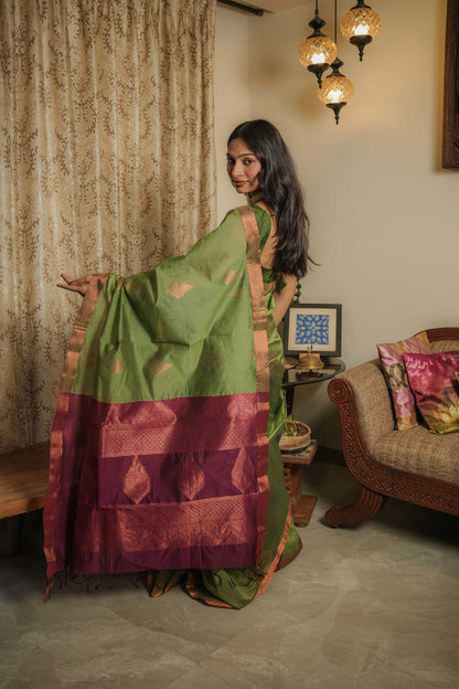 Green Chanderi Cotton Saree