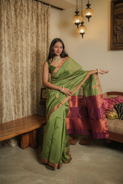 Green Chanderi Cotton Saree