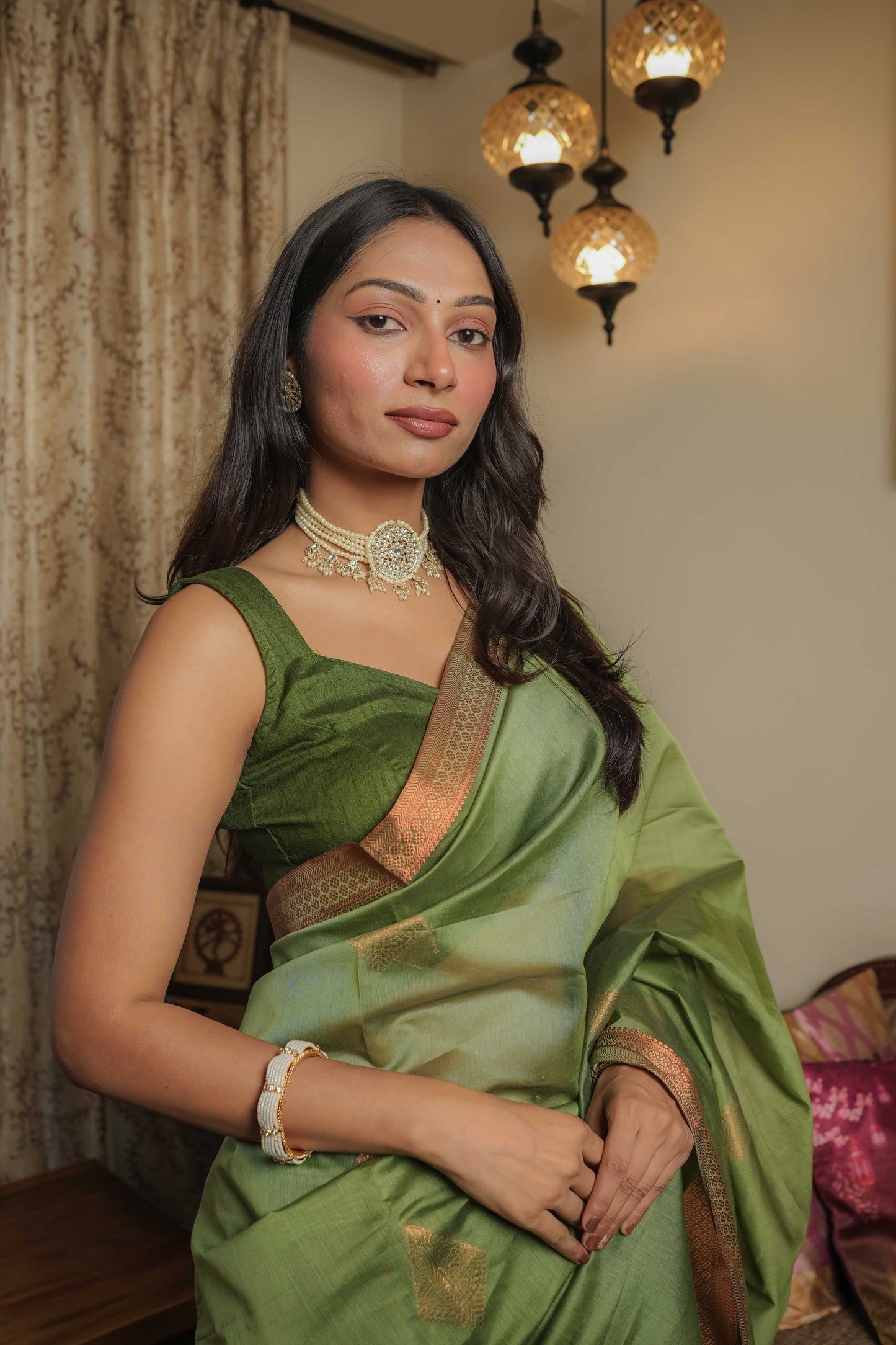 Green Chanderi Cotton Saree