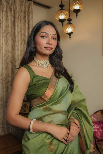 Green Chanderi Cotton Saree