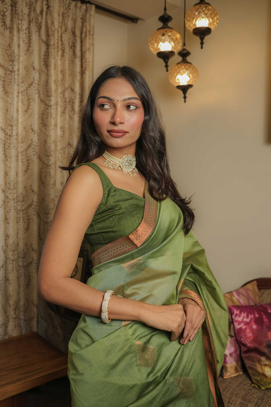 Green Chanderi Cotton Saree
