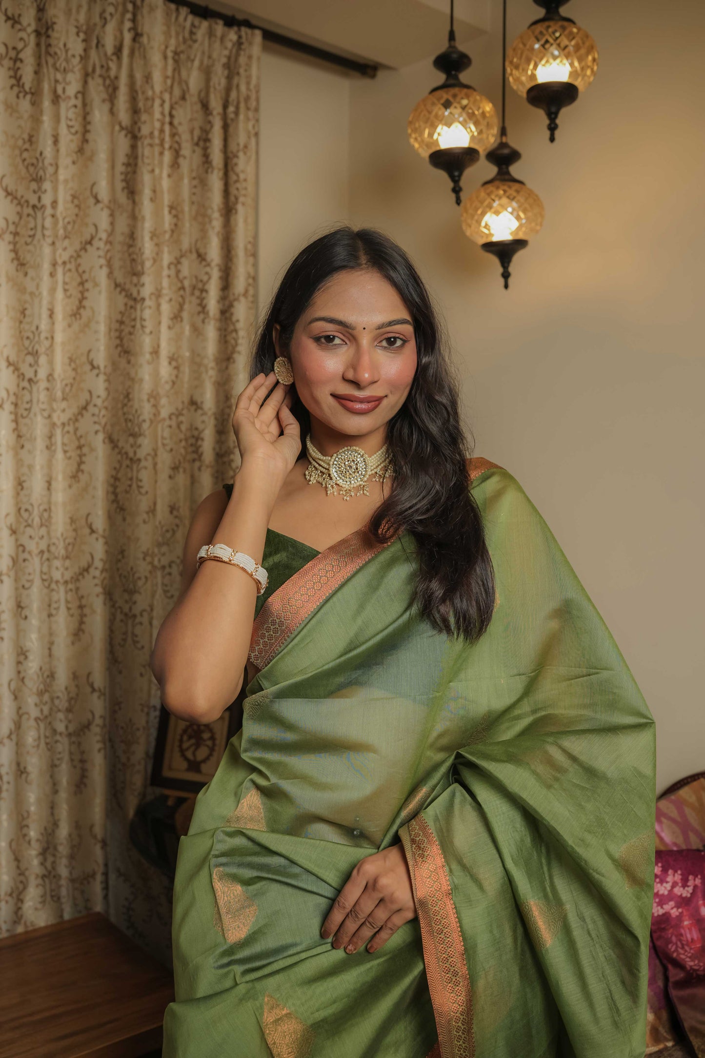Green Chanderi Cotton Saree