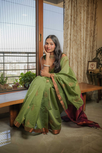 Green Chanderi Cotton Saree