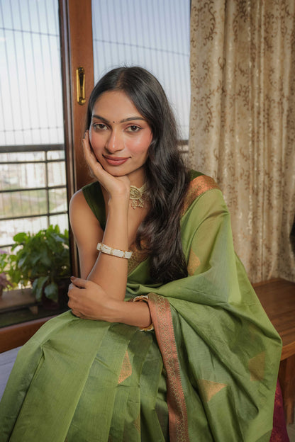 Green Chanderi Cotton Saree