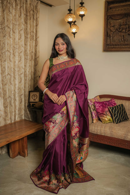 Maroon Mulberry Silk Saree