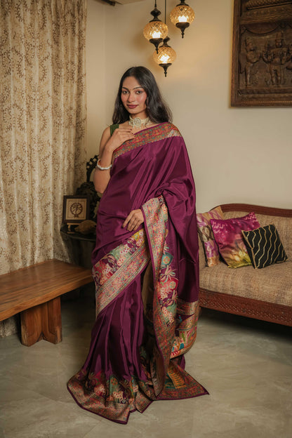 Maroon Mulberry Silk Saree