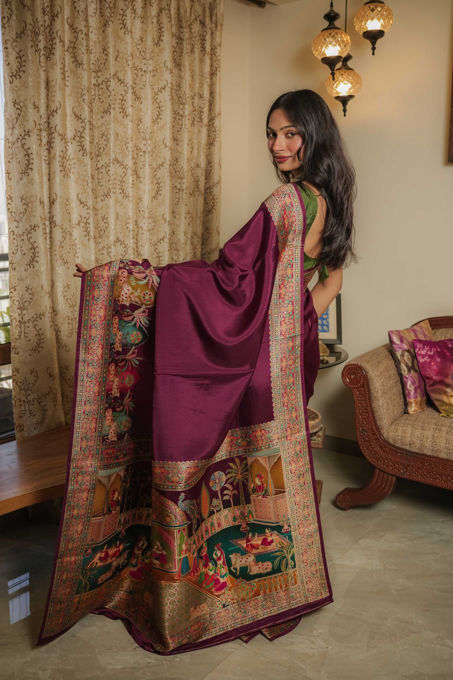 Maroon Mulberry Silk Saree