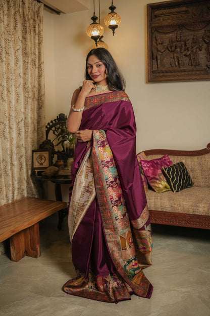 Maroon Mulberry Silk Saree