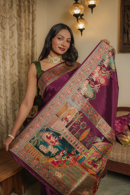 Maroon Mulberry Silk Saree