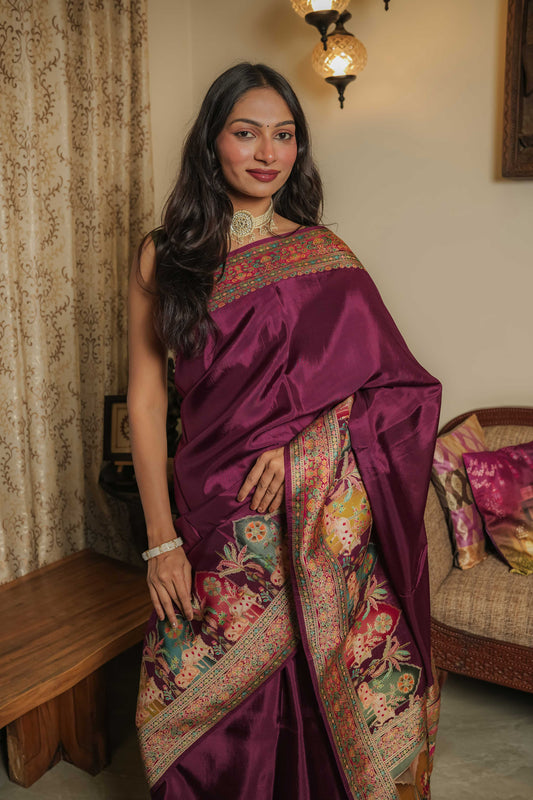 Maroon Mulberry Silk Saree