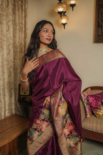 Maroon Mulberry Silk Saree