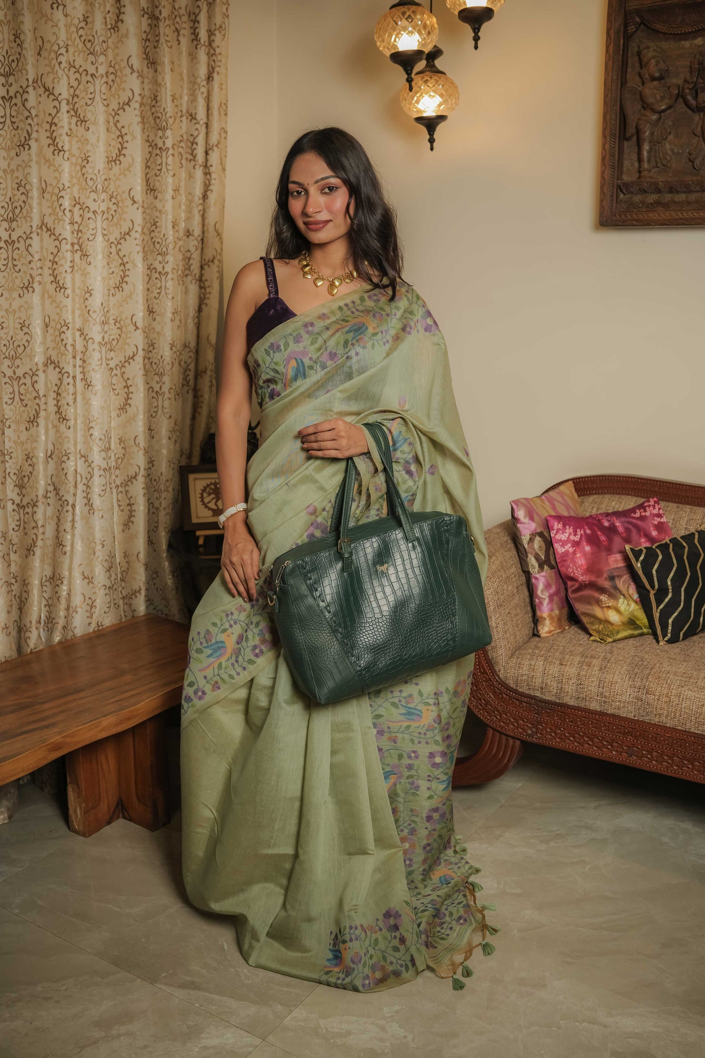 Green Resham Cotton Saree