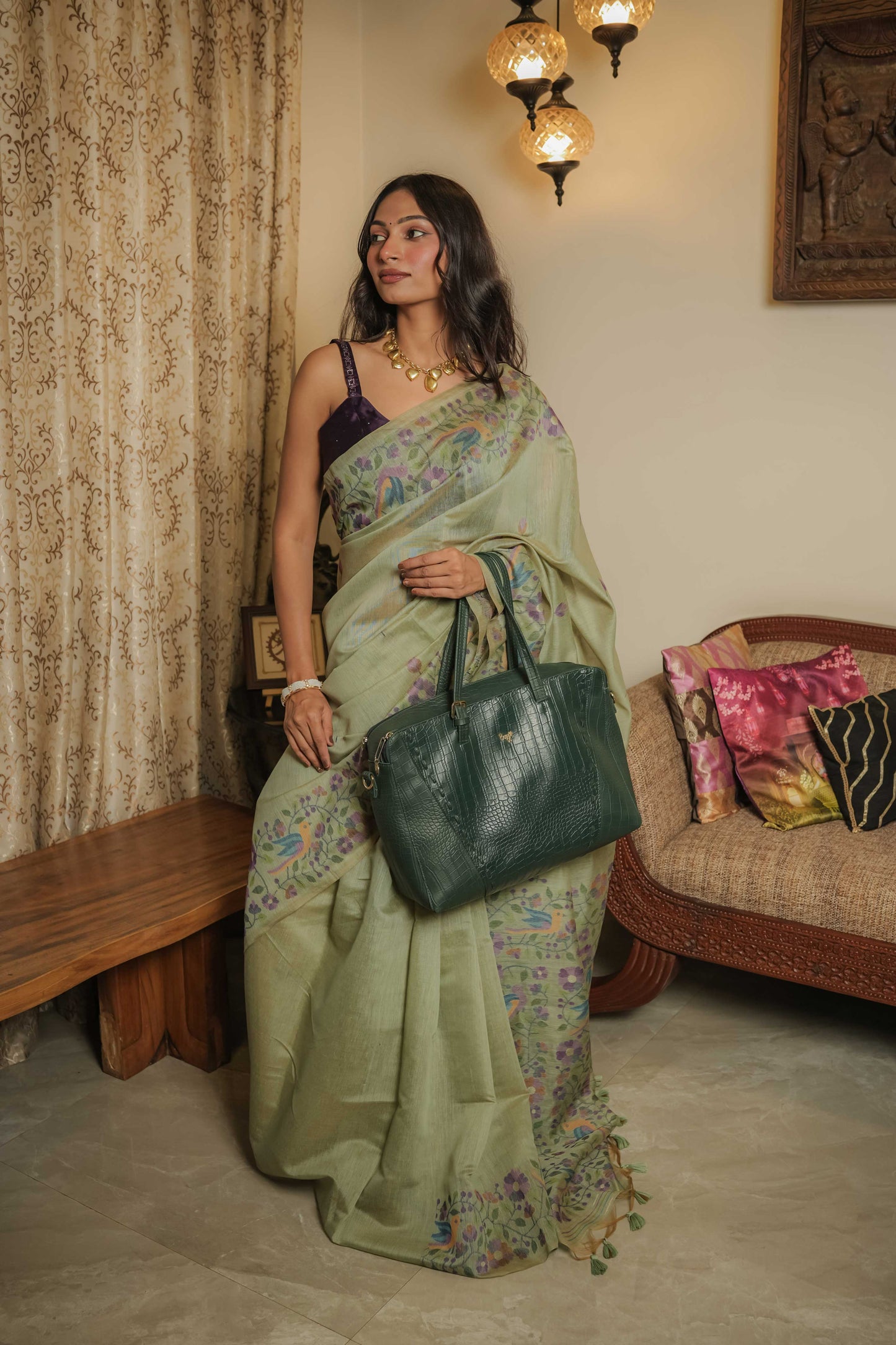 Green Resham Cotton Saree
