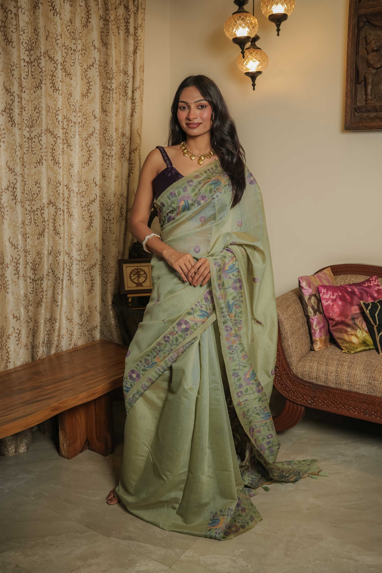 Green Resham Cotton Saree