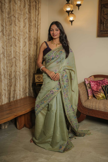 Green Resham Cotton Saree