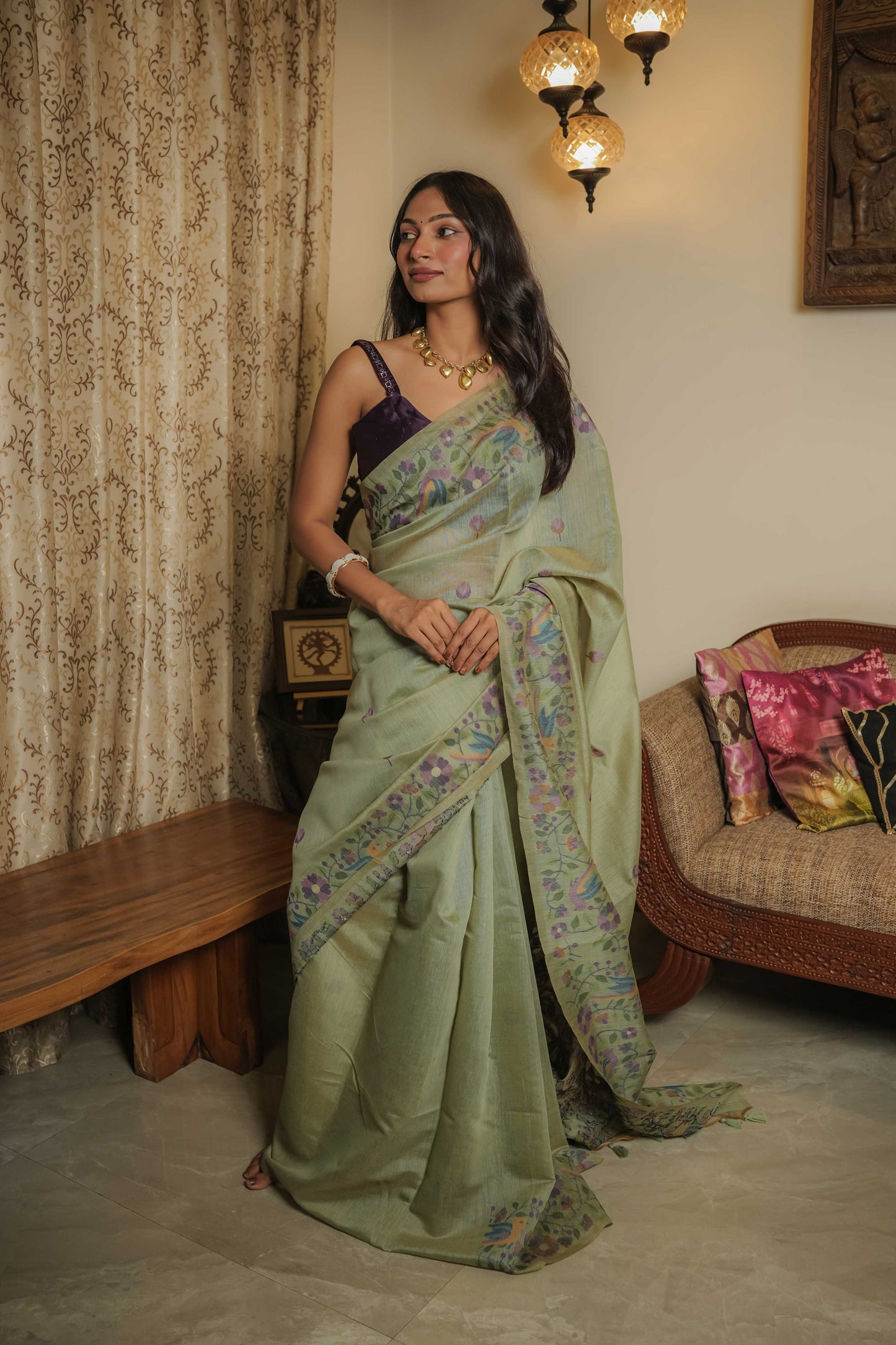 Green Resham Cotton Saree