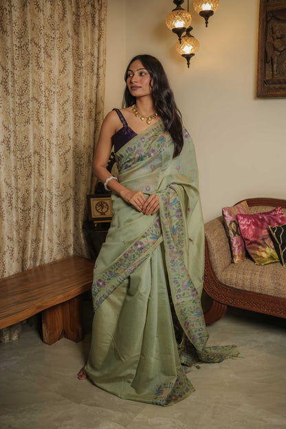 Green Resham Cotton Saree