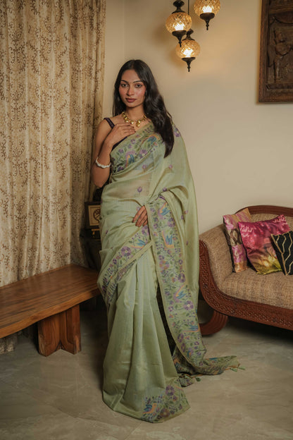 Green Resham Cotton Saree