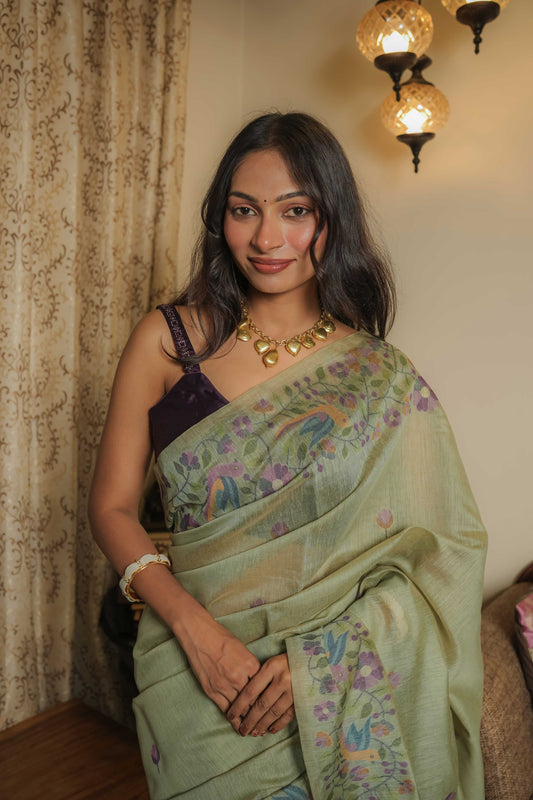 Green Resham Cotton Saree