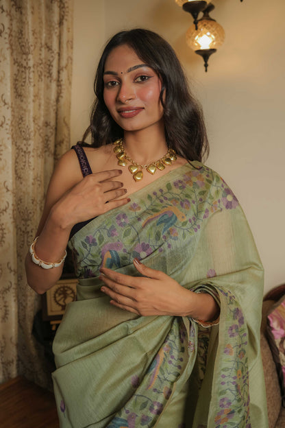 Green Resham Cotton Saree