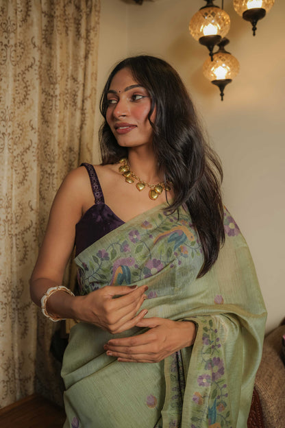 Green Resham Cotton Saree