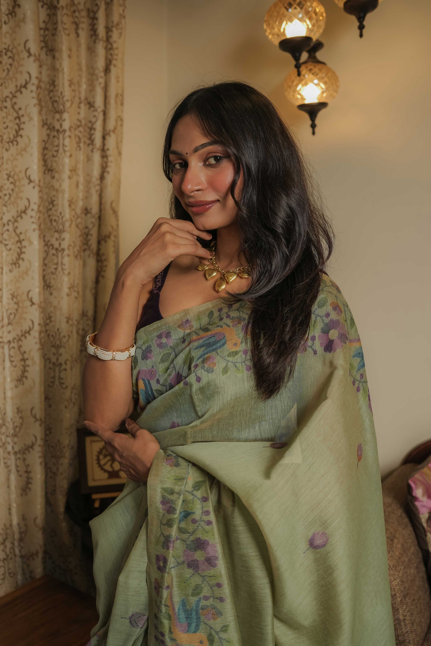 Green Resham Cotton Saree