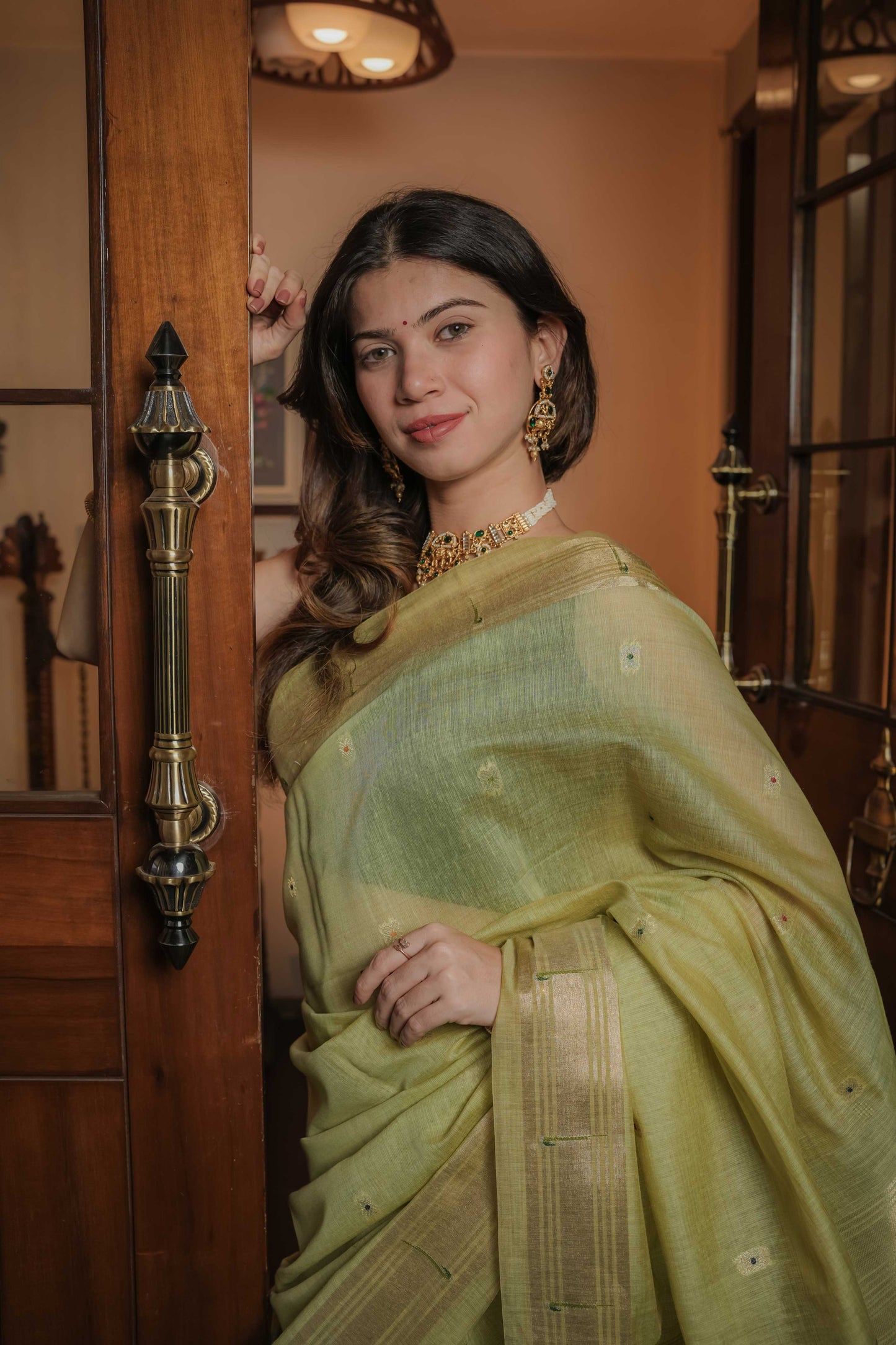 Green Chanderi Cotton Tissue Paithani Saree