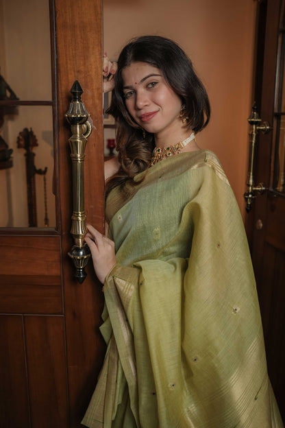 Green Chanderi Cotton Tissue Paithani Saree