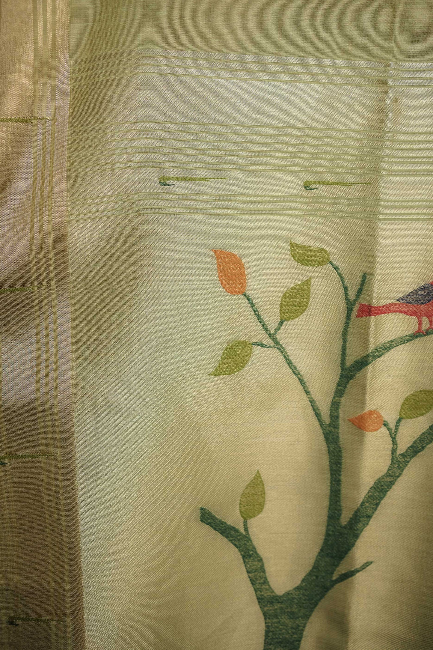 Green Chanderi Cotton Tissue Paithani Saree