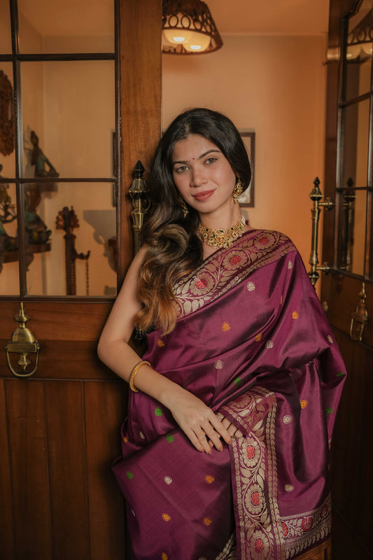Purple Baluchari Silk Saree