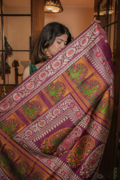 Purple Baluchari Silk Saree