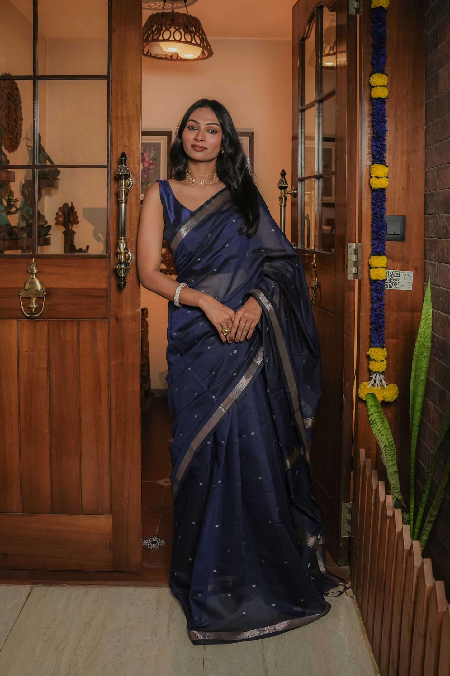 Blue Maheshwari Cotton Saree