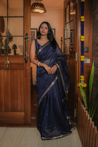 Blue Maheshwari Cotton Saree