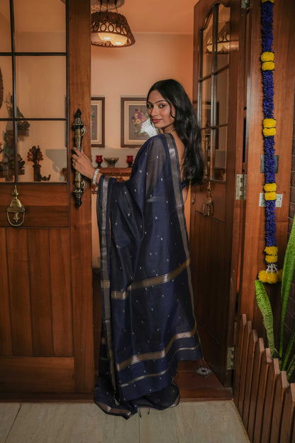 Blue Maheshwari Cotton Saree