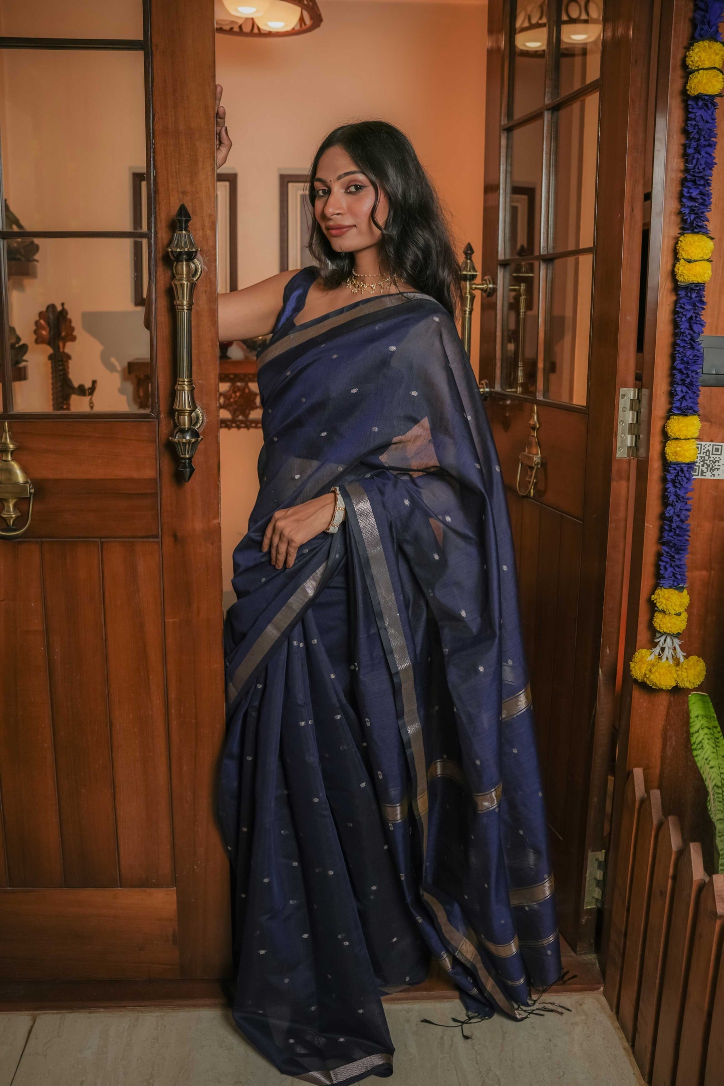 Blue Maheshwari Cotton Saree