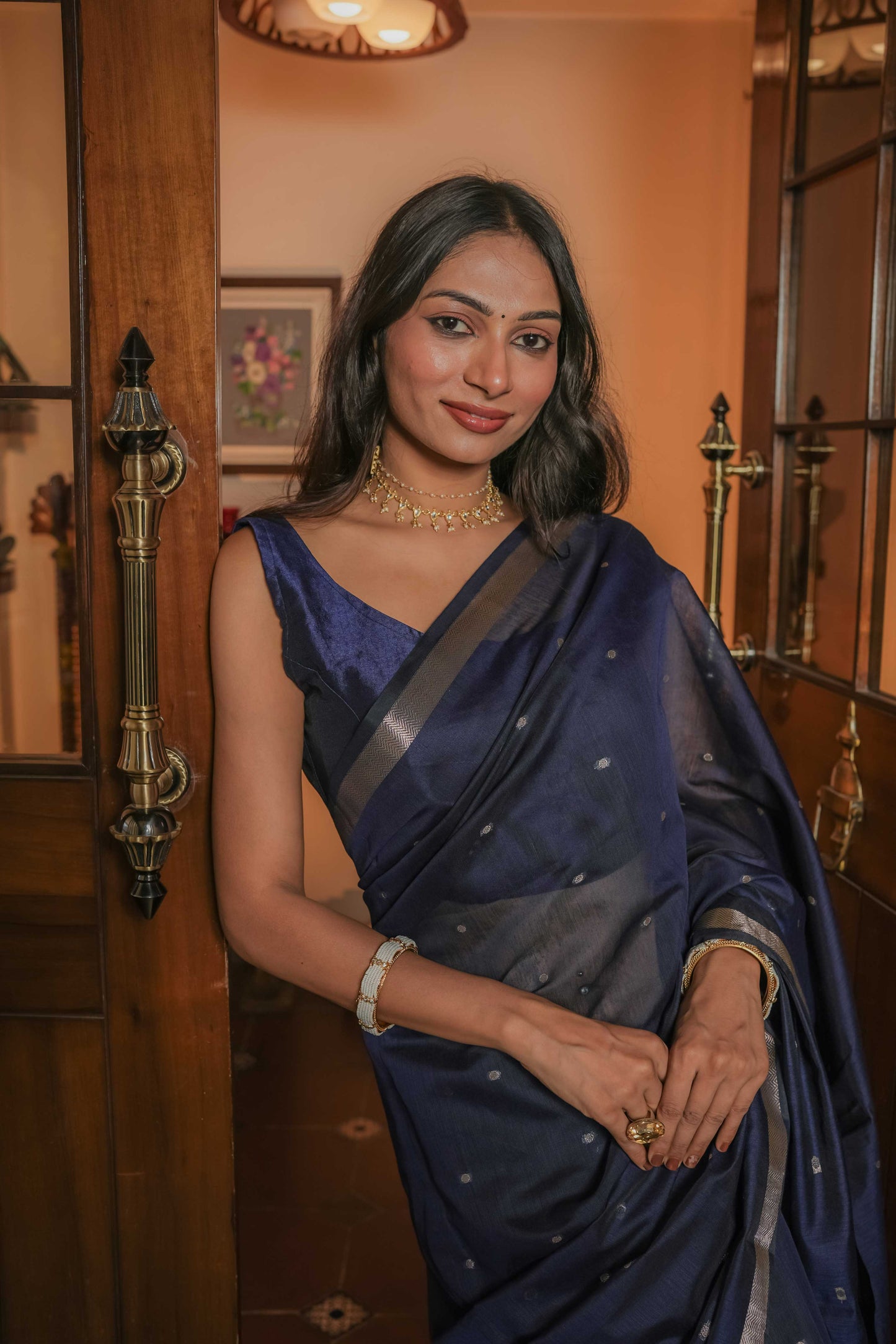 Blue Maheshwari Cotton Saree